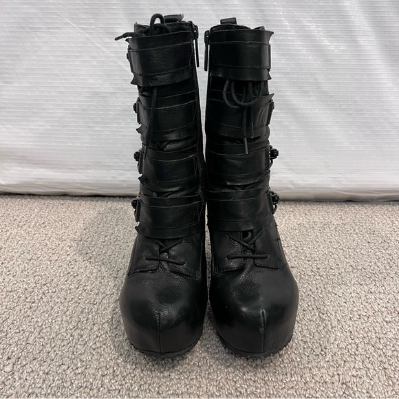 Matiko Leather Lace Up Platform Heeled Boots Punk Gothic Side Zip Black Size 8.5 - Picture 17 of 17